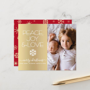 Budget kerstfoto's Vrede Joy Love Gold Kaart