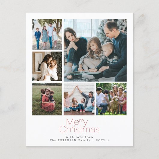 Budget Kerstmis 6 fotocollage Holiday Kaart (Voorkant)