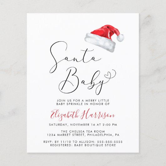 Budget Kerstmis Baby Sprinkle Uitnodiging (Voorkant)