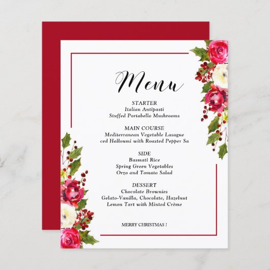Budget Kerstmis Bloemen Menukaart (Voorkant / Achterkant)