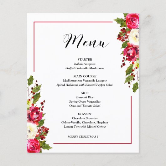 Budget Kerstmis Bloemen Menukaart (Voorkant)