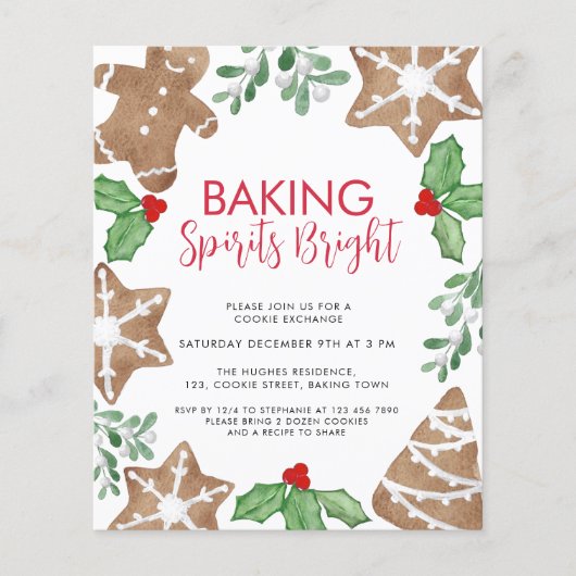 Budget Kerstmis Cookie Exchange Uitnodiging (Voorkant)