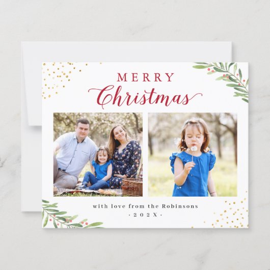 Budget Kerstmis Gebladerte 2 Fotokaarten (Voorkant)