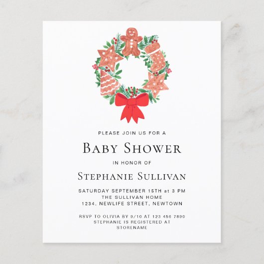 Budget Kerstmis Gingerbread Baby shower Invite (Voorkant)