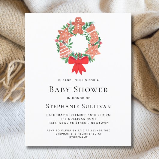 Budget Kerstmis Gingerbread Baby shower Invite
