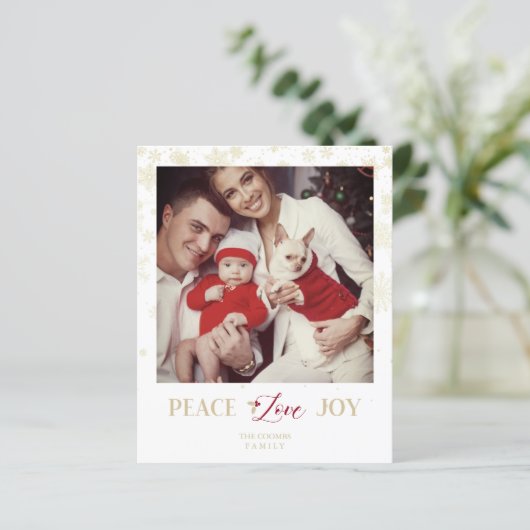 Budget kerstmis Golden Snowflakes & Holly Foto (Staand voorkant)