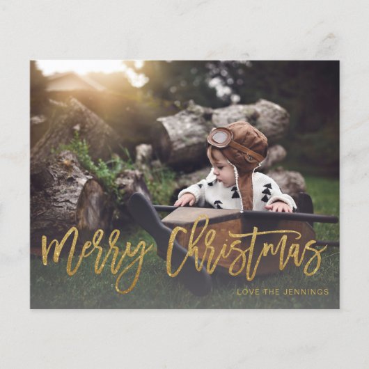 Budget Kerstmis Goud Glitter Script Foto F (Voorkant)