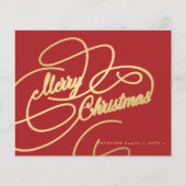 Budget Kerstmis gouden script rode feestdag Kaart (Voorkant)