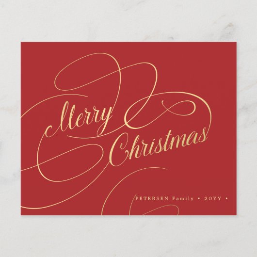 Budget Kerstmis gouden script rode feestdag Kaart (Voorkant)