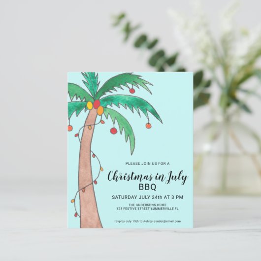 Budget Kerstmis in juli BBQ Palm Tree Invitation (Staand voorkant)