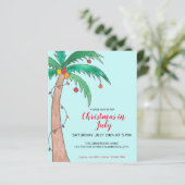 Budget Kerstmis In Juli Feest Palm Uitnodiging (Staand voorkant)