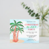Budget Kerstmis In Juli Feest Palmboom Uitnodiging (Staand voorkant)