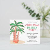 Budget Kerstmis In Juli Feest Palmboom Uitnodiging (Staand voorkant)