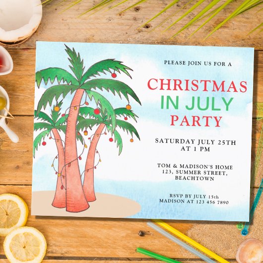 Budget Kerstmis In Juli Feest Palmboom Uitnodiging