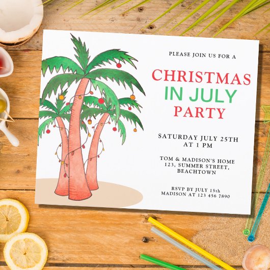 Budget Kerstmis In Juli Feest Palmboom Uitnodiging
