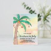 Budget Kerstmis In Juli Palm Boom Feest Uitnodigin (Staand voorkant)