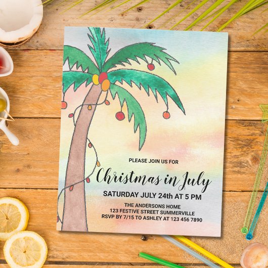 Budget Kerstmis In Juli Palm Boom Feest Uitnodigin
