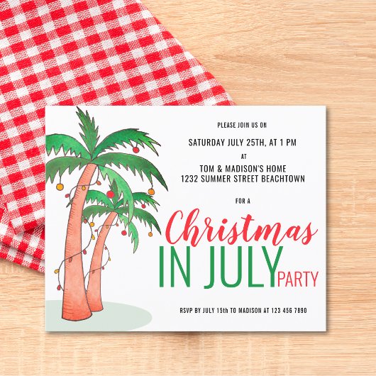Budget Kerstmis in juli zomerfeest uitnodiging