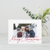 Budget Kerstmis Kalligrafie Script Simple 3 Foto Feestdagenkaart (Staand voorkant)