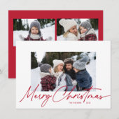 Budget Kerstmis Kalligrafie Script Simple 3 Foto Feestdagenkaart (Voorkant / Achterkant)