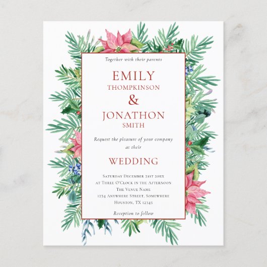 Budget Kerstmis Lijst Wedding Invite (Voorkant)