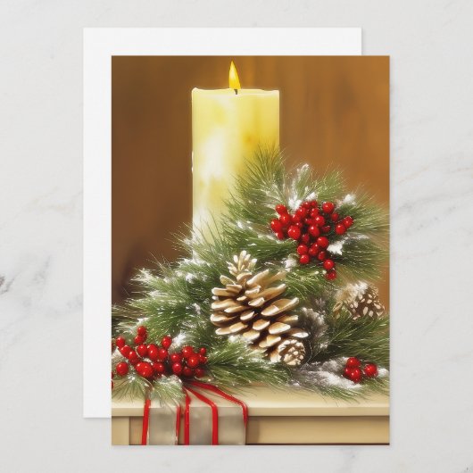 Budget Kerstmis met kaarsen bessen en dennenappels Feestdagenkaart (Voorkant / Achterkant)