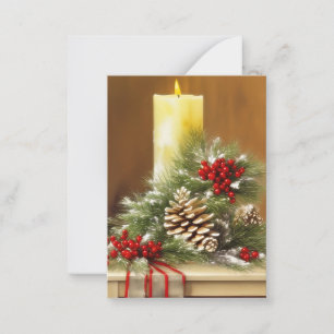Budget Kerstmis met kaarsen bessen en dennenappels Notitiekaartje