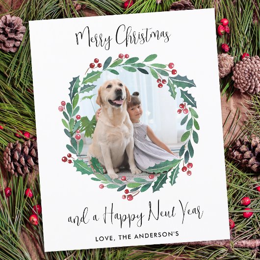 Budget Kerstmis Modern Greenery Wreatfoto Card