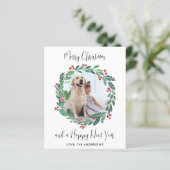 Budget Kerstmis Modern Greenery Wreatfoto Card (Staand voorkant)