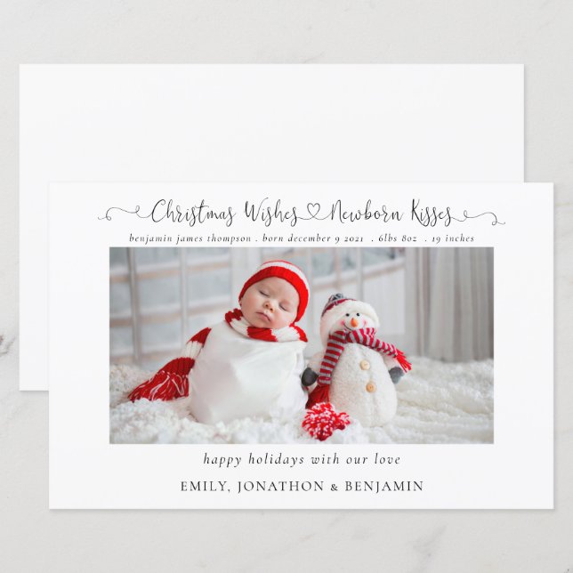 Budget Kerstmis Newborn Stats Foto Holiday Kaart (Voorkant / Achterkant)