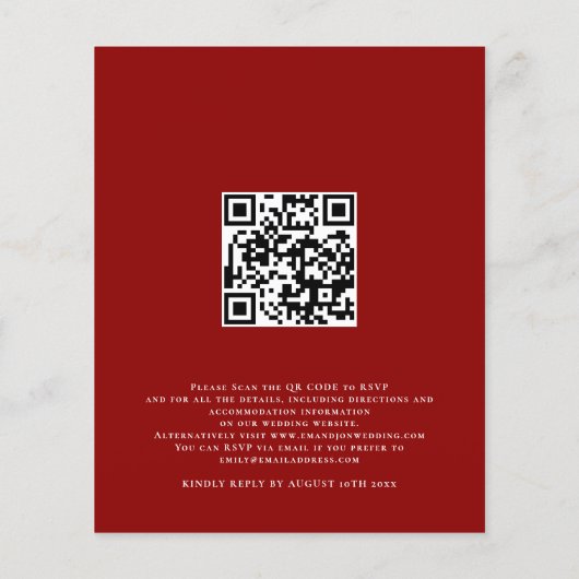 Budget Kerstmis QR Code Poinsettia Wedding Invite (Achterkant)