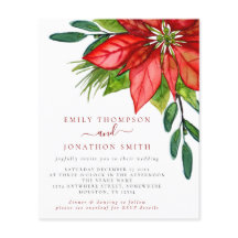 Budget Kerstmis QR Code Poinsettia Wedding Invite
