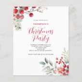 Budget Kerstmis Rode bessen Bloemen Party Uitnodig Flyer (Voorkant)