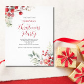 Budget Kerstmis Rode bessen Bloemen Party Uitnodig Flyer