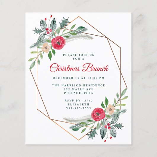 Budget Kerstmis Uitnodiging Brunch Partij (Voorkant)