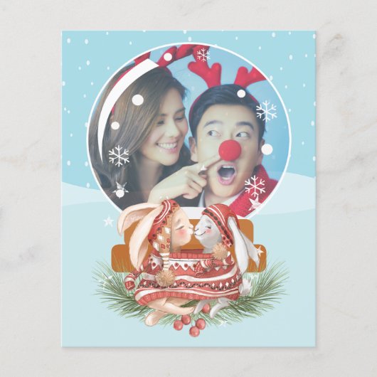 BUDGET Kerstmis Wereldbol Rabbit Couple Photo (Voorkant)