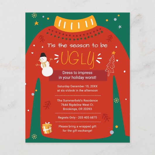 Budget Kerstparty Ugly Sweater Invitation Flyer (Voorkant)