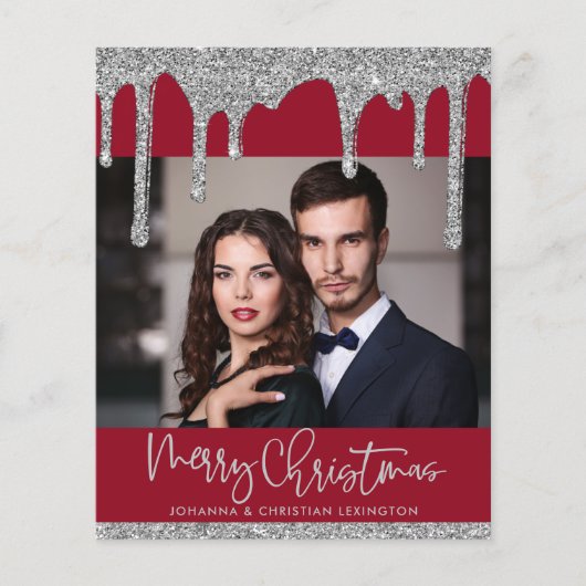 Budget kerstrode zilver Glitter-drift foto (Voorkant)