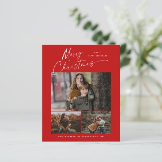 Budget kerstscript 3 Fotokerstkaart (Staand voorkant)