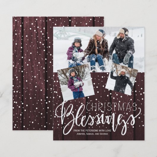 Budget kersttustige houtofotoliday-kaart (Voorkant / Achterkant)
