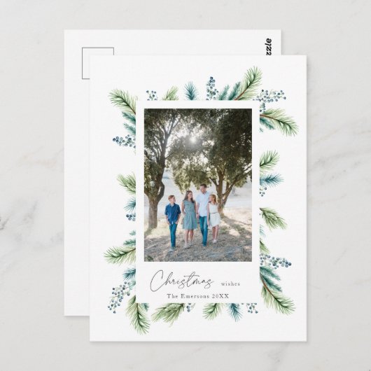 Budget Kerstwensen Boho Spruce en Fir Briefkaart (Voorkant / Achterkant)