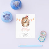 Budget kids verjaardag uitnodiging, girly Hedgehog Flyer (Enkel)