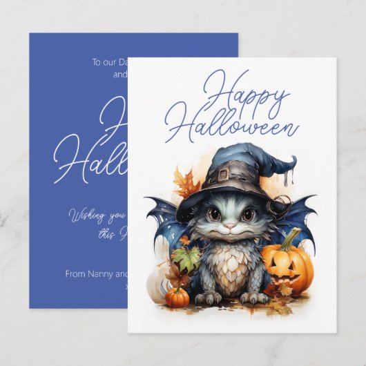 Budget Kinderen Waterverf Baby Dragon Halloween Briefkaart (Voorkant / Achterkant)