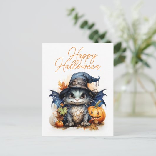 Budget Kinderen Waterverf Baby Dragon Halloween Briefkaart (Staand voorkant)
