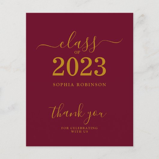 BUDGET Klasse van 2023 Gold Maroon Afstuderen (Voorkant)