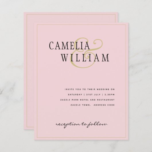 BUDGET Klassiek Bleek Blush Pink Gold Wedding Invi (Voorkant / Achterkant)