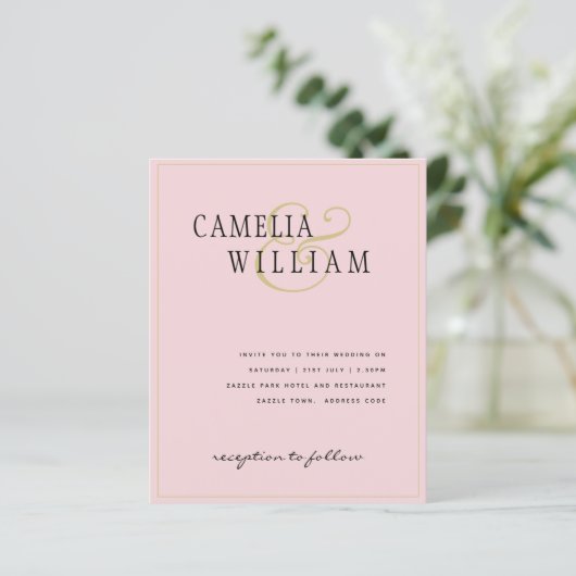 BUDGET Klassiek Bleek Blush Pink Gold Wedding Invi (Staand voorkant)