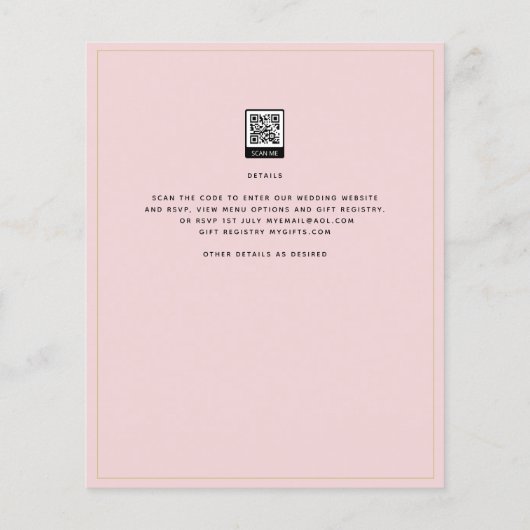 BUDGET Klassiek Bleek Blush Pink Gold Wedding Invi (Achterkant)