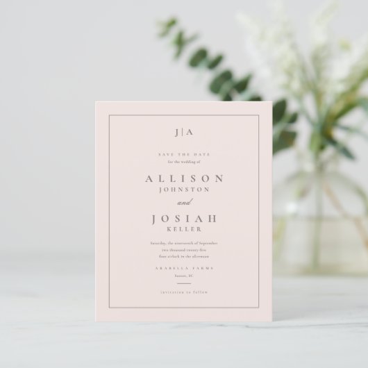 Budget Klassiek Monogram Huwelijk Save The Date (Staand voorkant)
