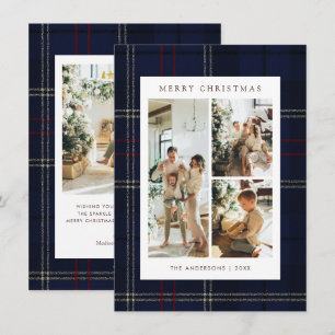 Budget Klassiek Navy Gestreepte 4 Foto Kerstmis Feestdagenkaart